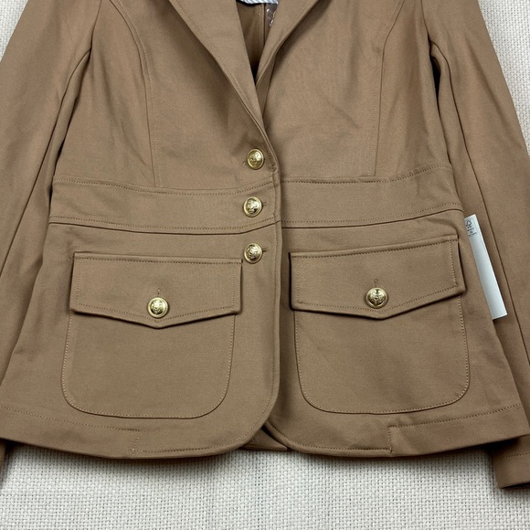 JOIE Blazer Jacket Gold Buttons Stretch Knit Rayon Camel Color NWT - Picture 4 of 14